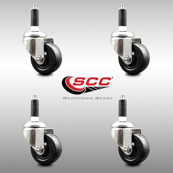 3 Inch 316SS Hard Rubber Wheel Swivel 7/8 Inch Expanding Stem Caster Set SCC